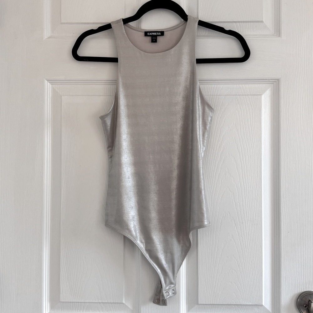 Express Body Contour Metallic Silver Bodysuit Size XS